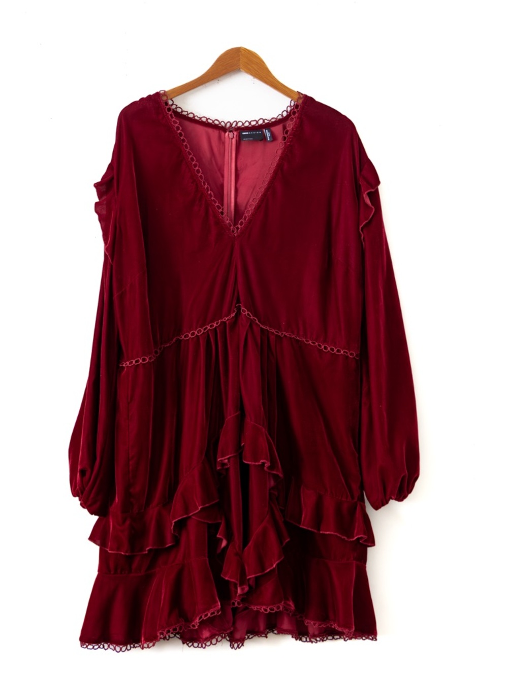 ASOS Burgundy Velvet Ruffle Dress - Size 20